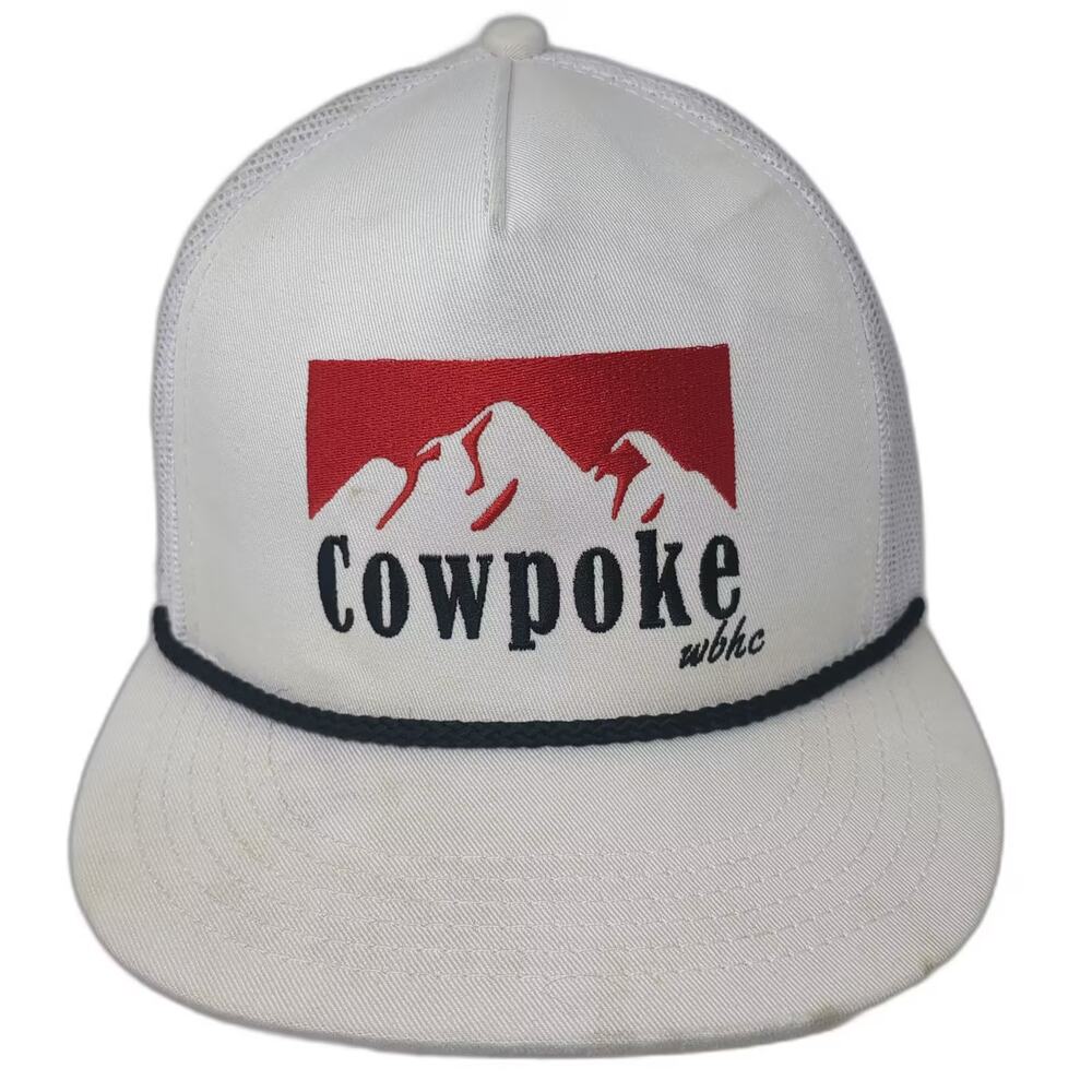 Whiskey Bent Trucker Hat White Red Cowpoke Mountain Snapback OS Hat Mesh Rope